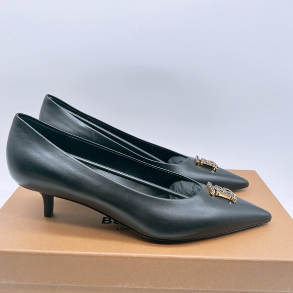 BURBERRY Women's EZRA 40 TB Pumps Low Heel Black Leather EU 39 US 9 - Picture 8 of 16